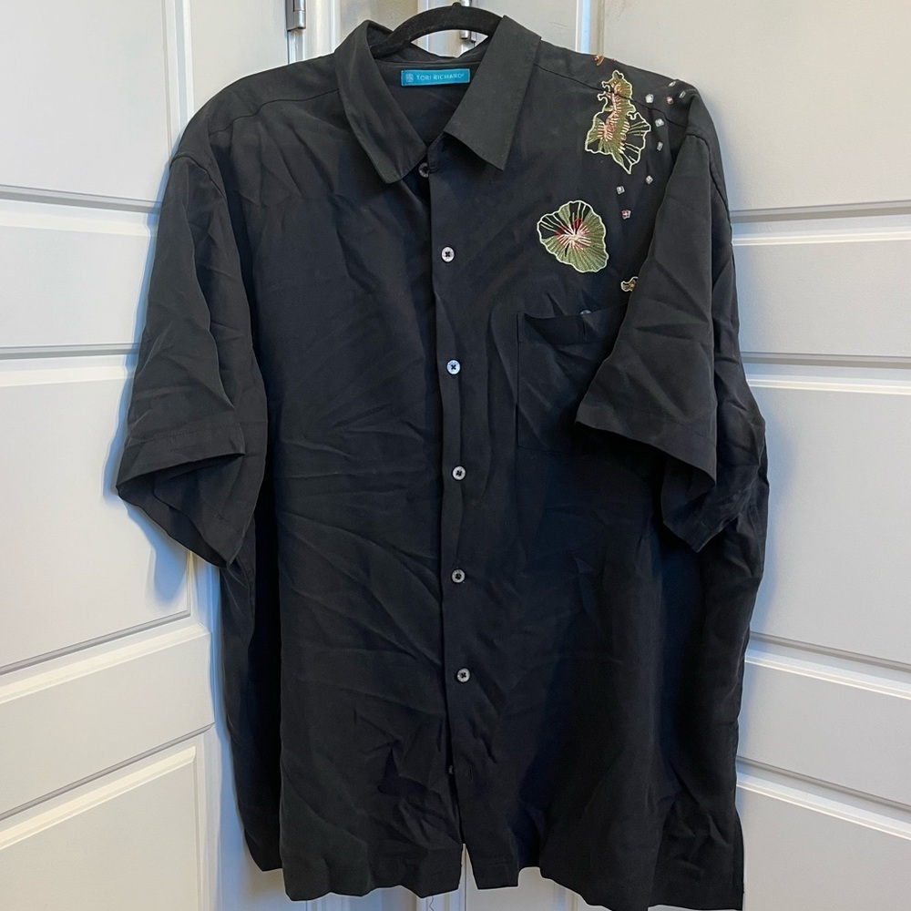 Tori Richard Embroidered Christmas Aloha Silk Blend Shirt Size 2X
